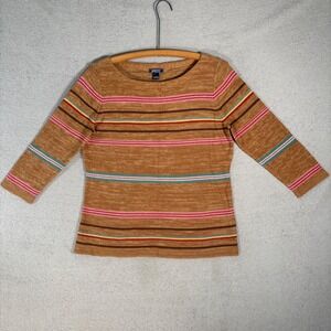 NWT American Living Top Women's L Striped Boat Neck Cotton Sweater Brown Multi